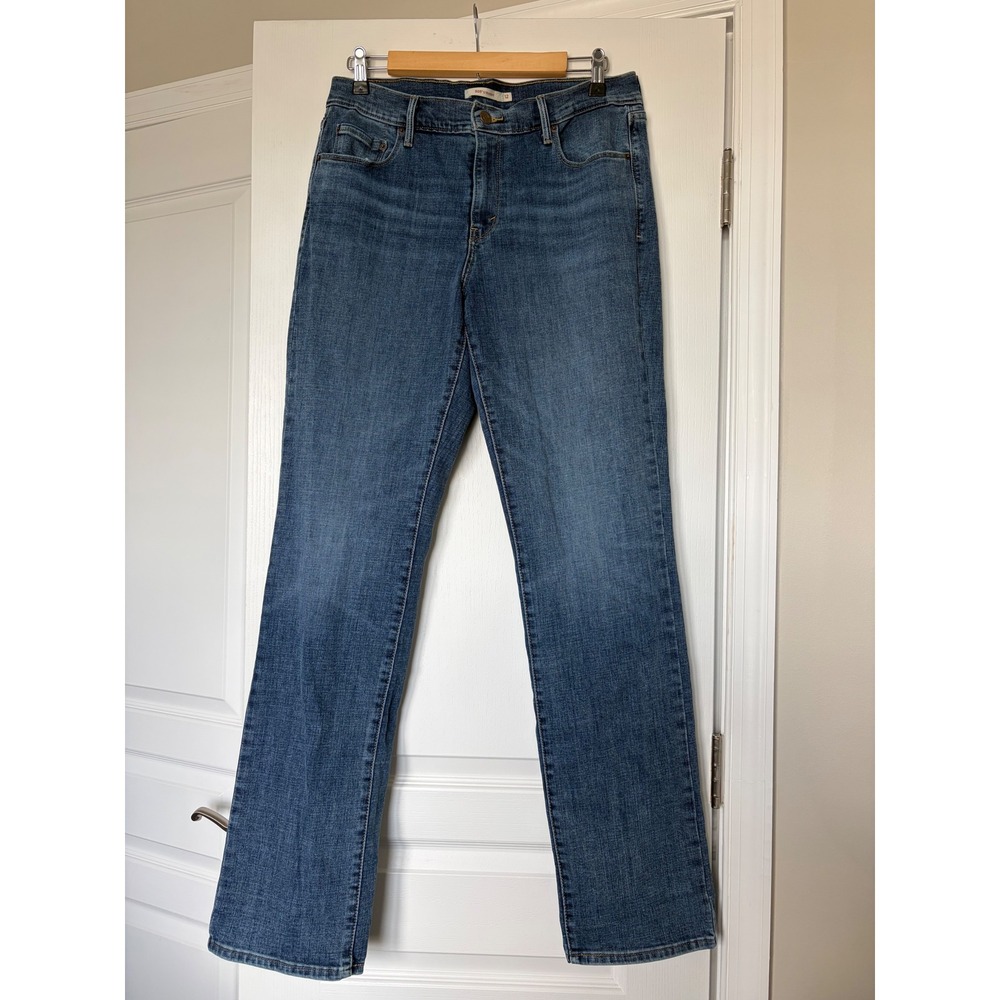 Levis 505 Straight Leg Jeans Womens 12 Blue Medium Wash Stretch Denim Pants